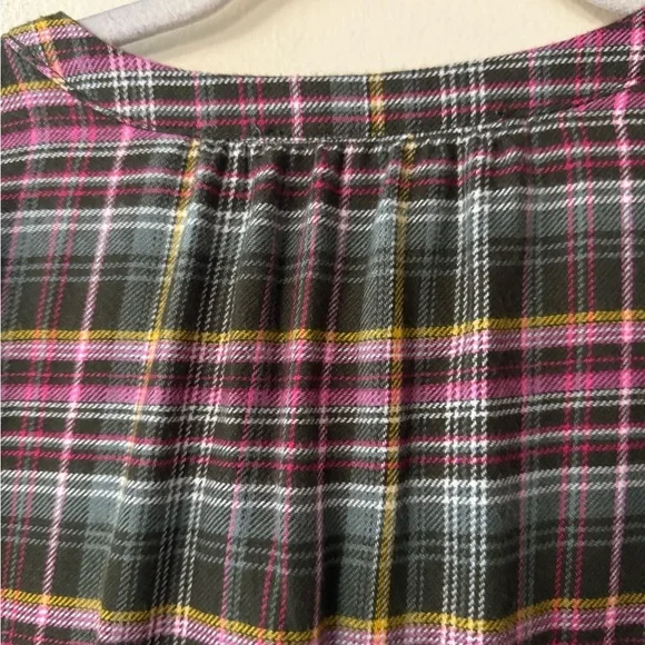 LOFT Multicolor Plaid Flounce Shirt Dress, colors green/pink/yellow, size MP - Picture 5 of 8